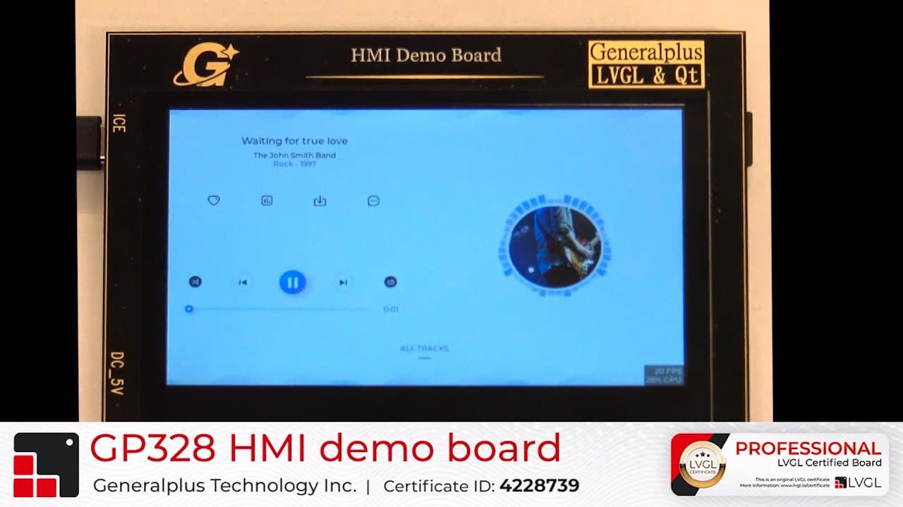 Generalplus GP328 HMI Demo Board LVGL Demo