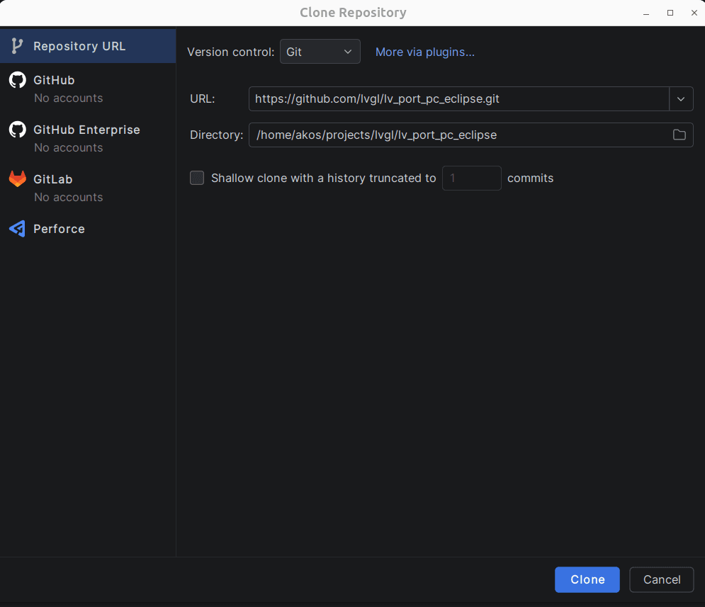 Create new project from git repository