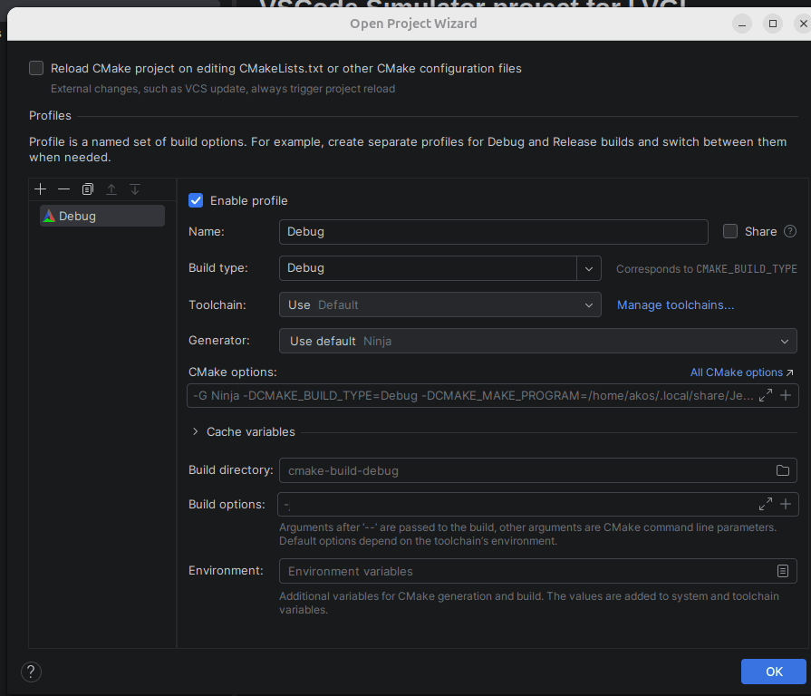 Open project wizard