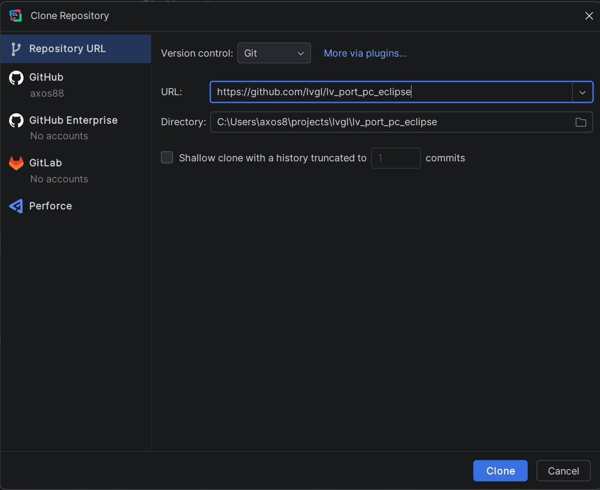 Create new project from git repository