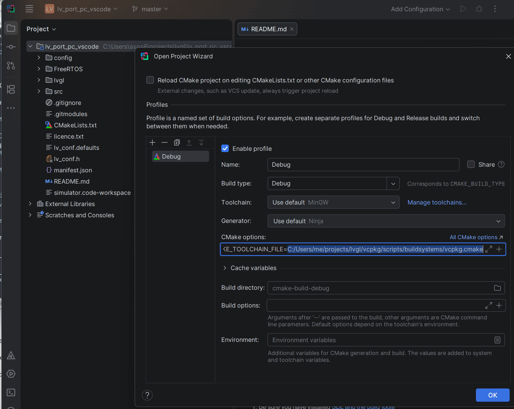Open project wizard
