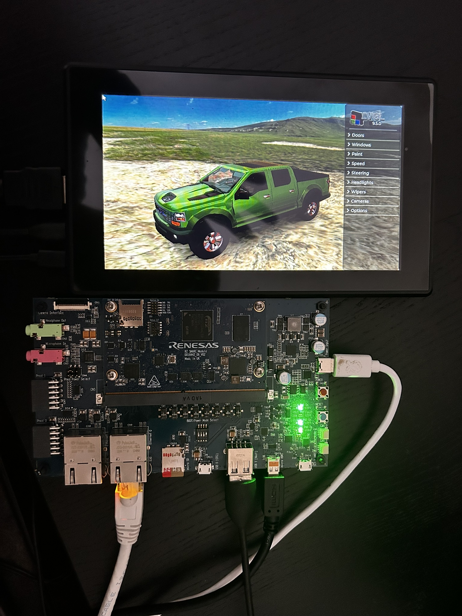 LVGL's 3D truck demo running on a Renesas RZ/G2L SMARC Evaluation Board Kit
