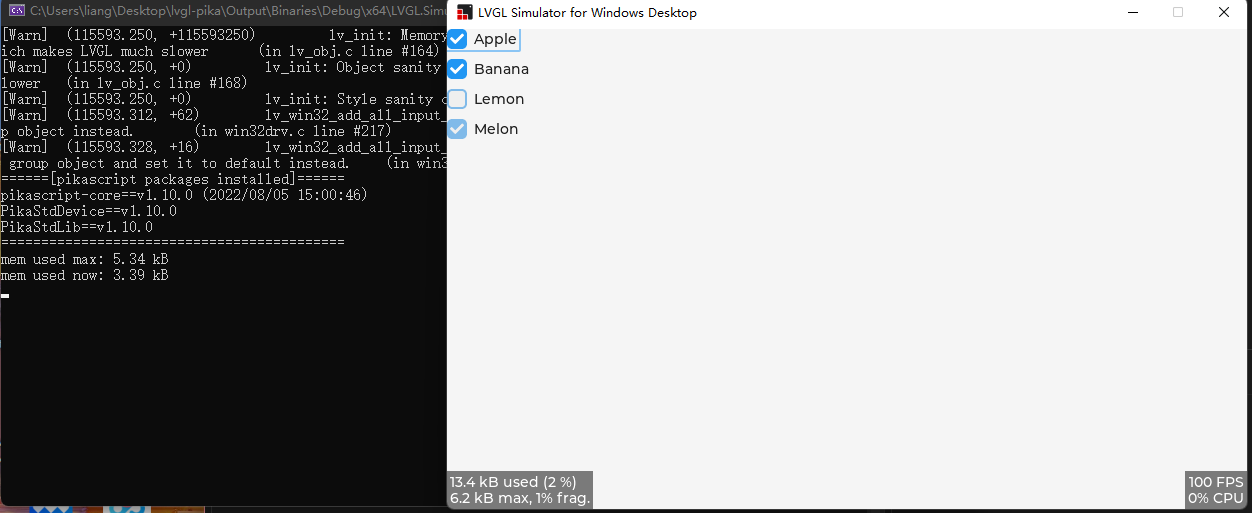 LVGL checkbox widget demo