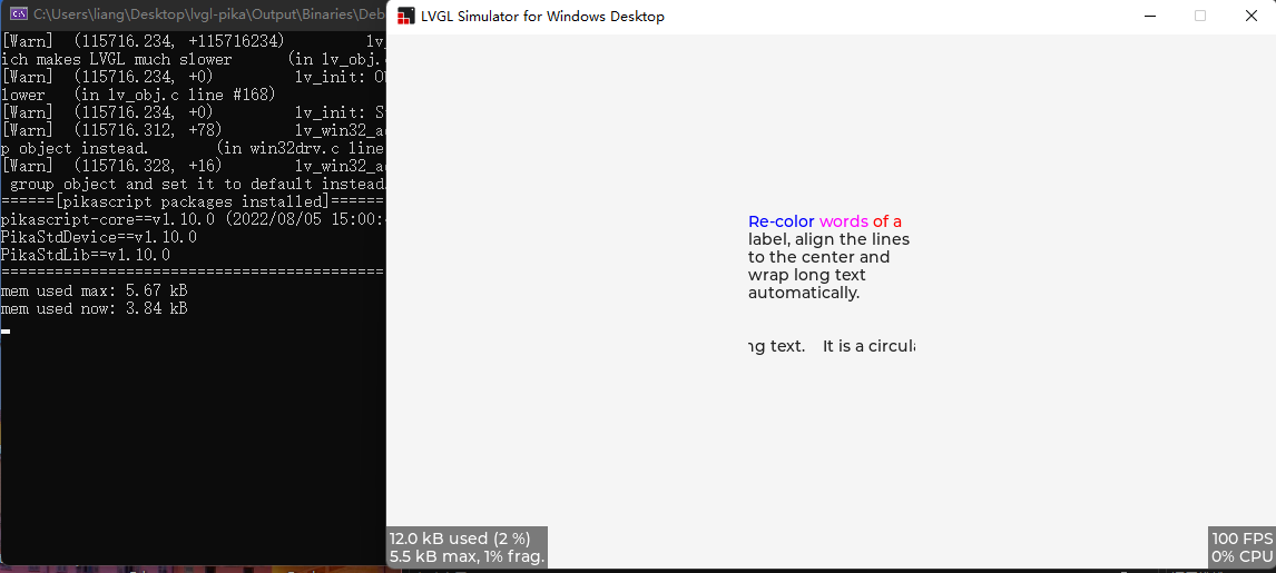 LVGL label widget demo