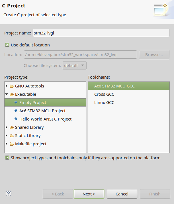 STM32 new project - select toolchain