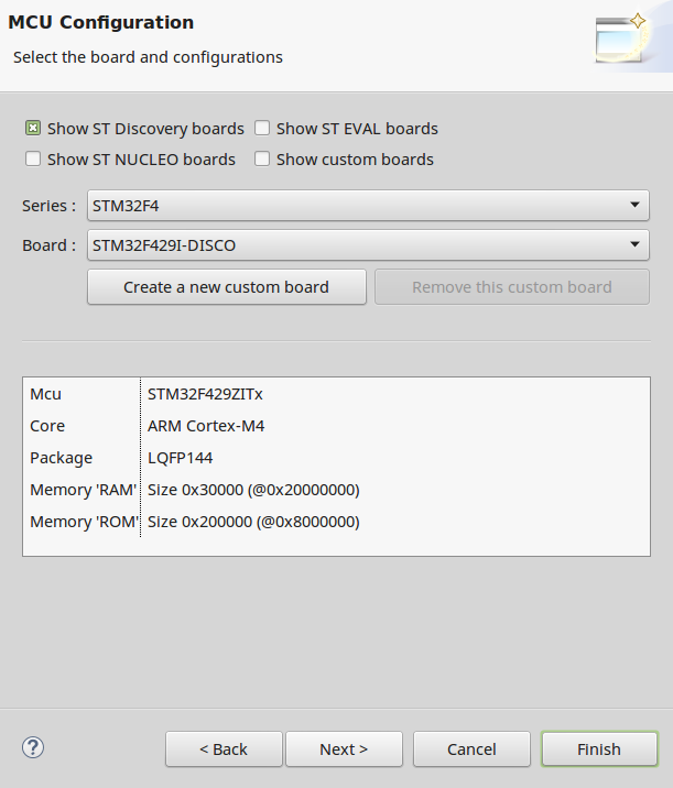 STM32 new project - select board