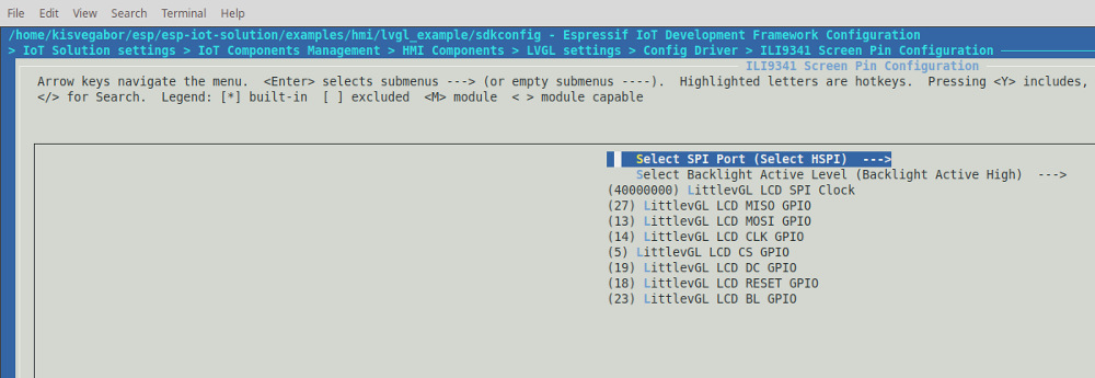 Configuration of ESP32 to run an LVGL example