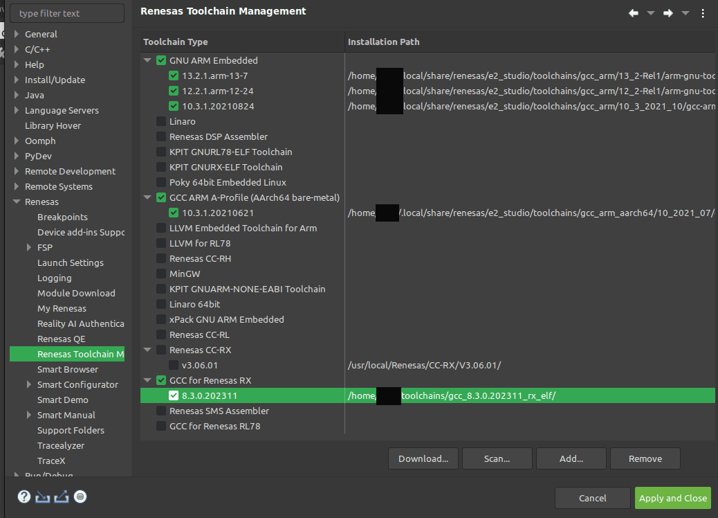 Adding the RXv3 toolchain in e² studio