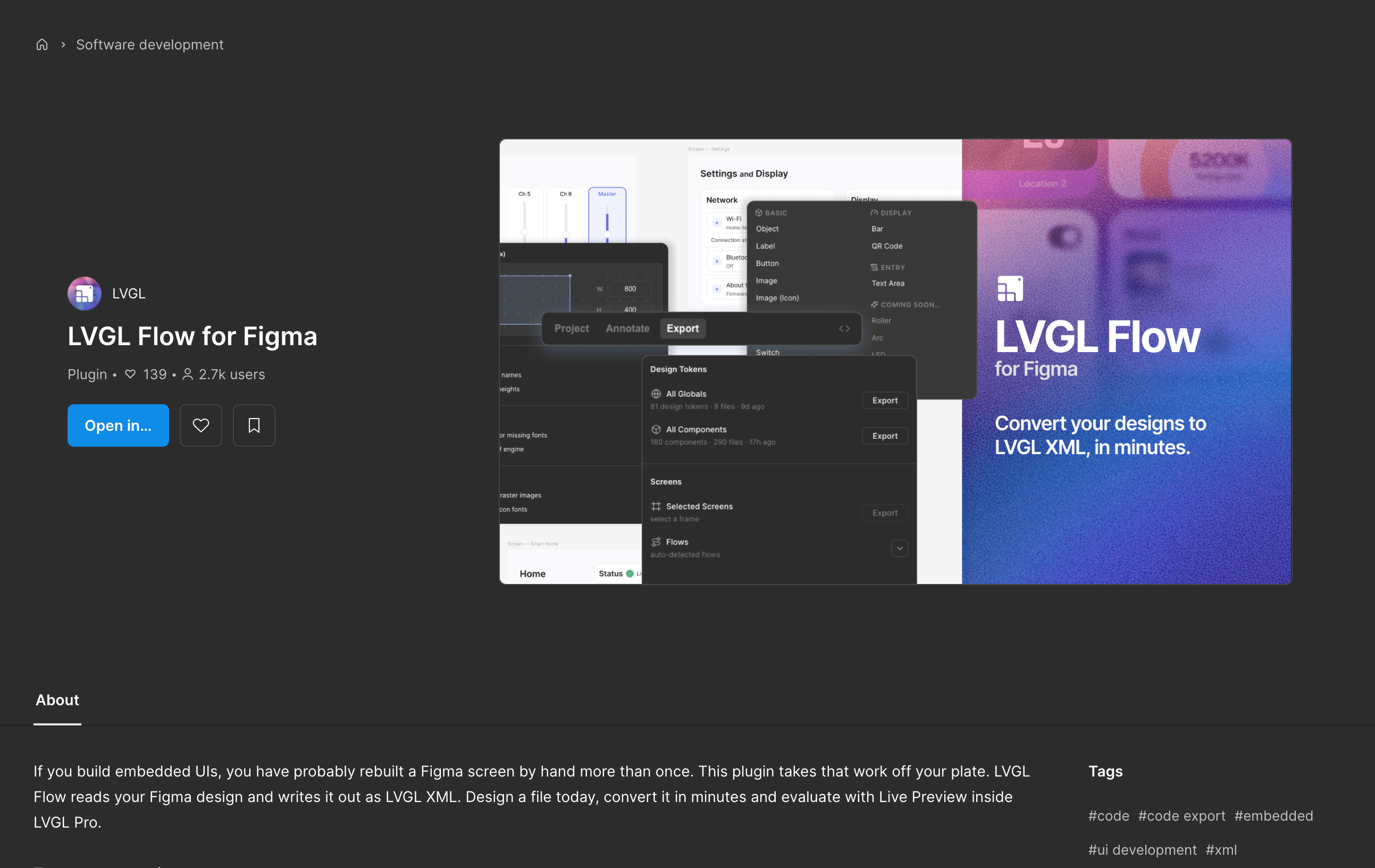 The LVGL Flow for Figma listing in the Figma Community