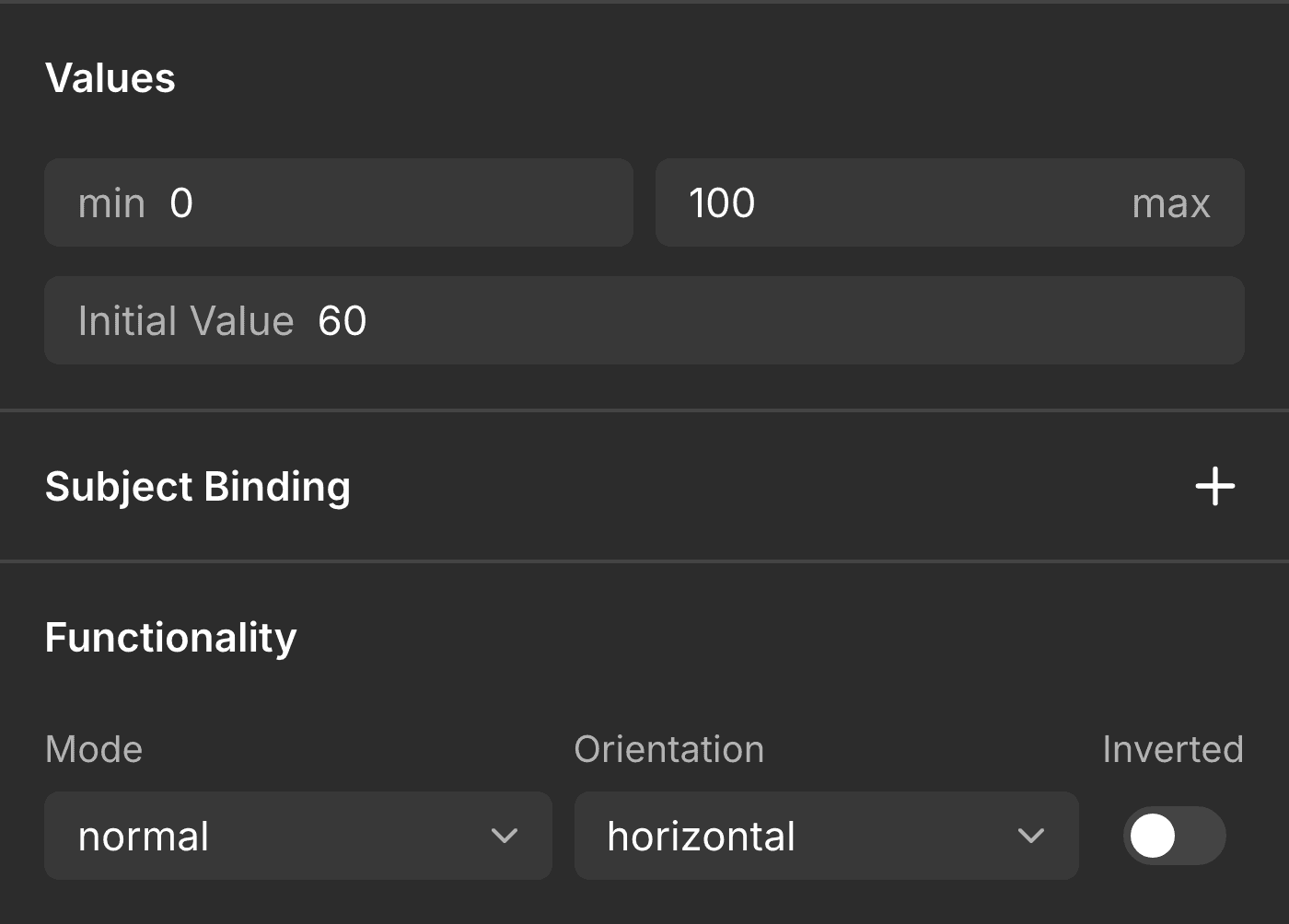 A slider's settings rows on its summary card