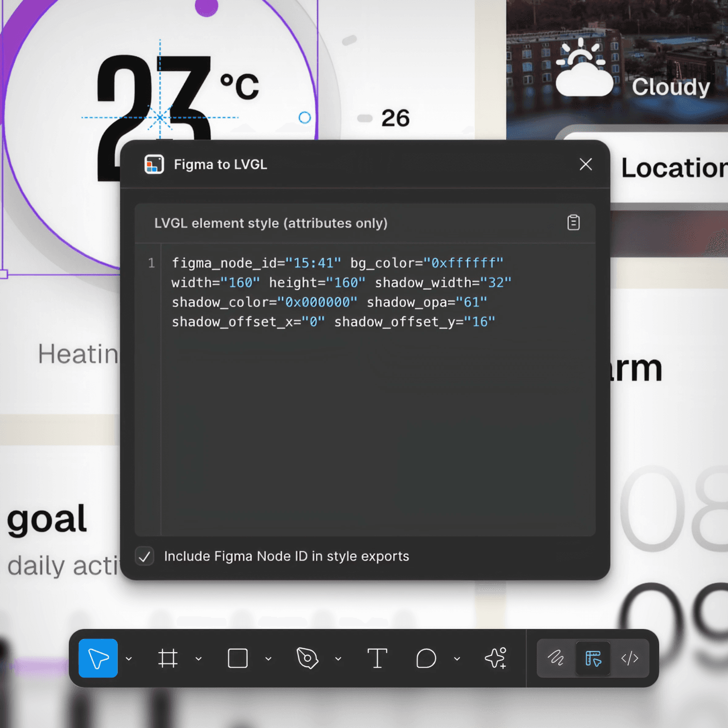 Screenshot of the LVGL Pro Figma import tool with a design open.
